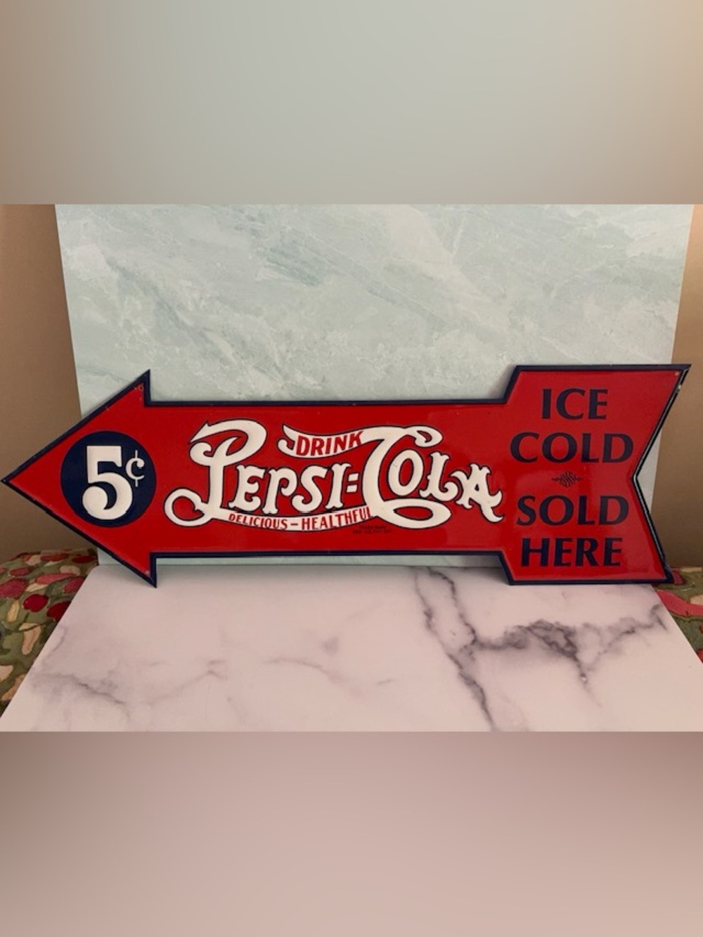 Vintage 1980s PEPSI Sign Arrow-Shaped Metal Drink Cola